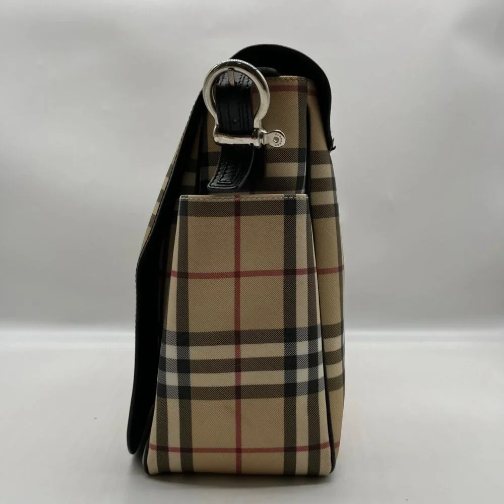 Burberry Beige Coated Canvas Nova Check Messenger Diaper Bag - Picture 4 of 13